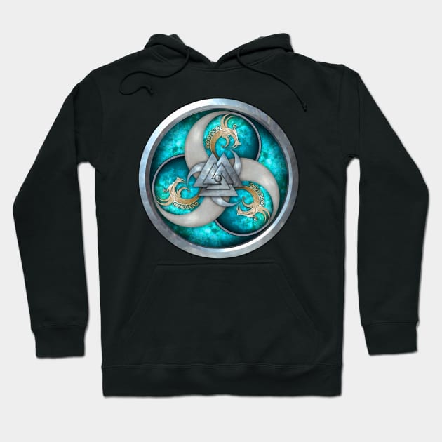 Turquoise Norse Triple Dragons Shield Hoodie by NaumaddicArts